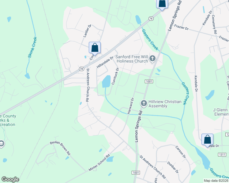 map of restaurants, bars, coffee shops, grocery stores, and more near 562 Troy Drive in Sanford