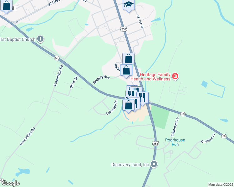 map of restaurants, bars, coffee shops, grocery stores, and more near 1002 Kingold Boulevard in Snow Hill