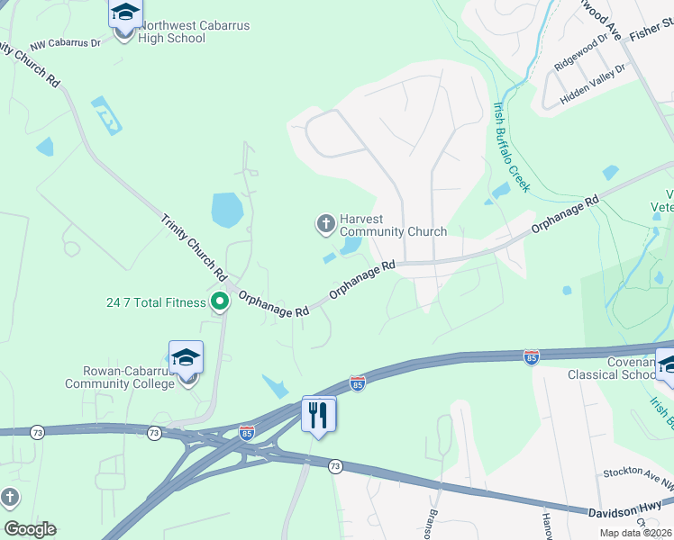 map of restaurants, bars, coffee shops, grocery stores, and more near 4308 Orphanage Road in Concord