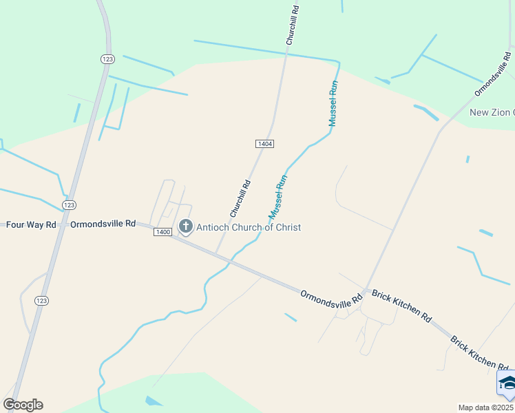 map of restaurants, bars, coffee shops, grocery stores, and more near 224 Churchill Road in Hookerton