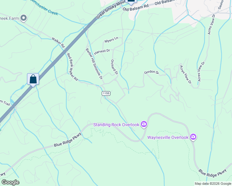map of restaurants, bars, coffee shops, grocery stores, and more near 50 Butler Hill in Waynesville