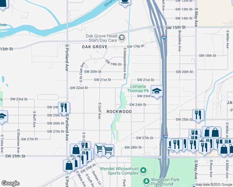 map of restaurants, bars, coffee shops, grocery stores, and more near 2320 Woodward Avenue in Oklahoma City