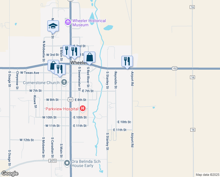 map of restaurants, bars, coffee shops, grocery stores, and more near 600-618 E 7th St in Wheeler