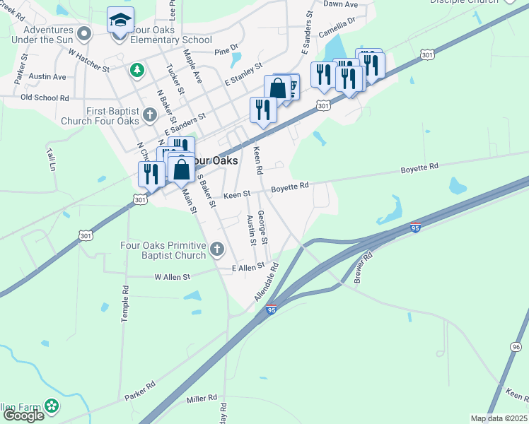 map of restaurants, bars, coffee shops, grocery stores, and more near 205 Austin Drive in Princeton