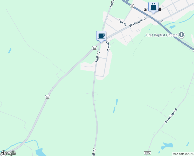 map of restaurants, bars, coffee shops, grocery stores, and more near 1102 Hull Road in Snow Hill