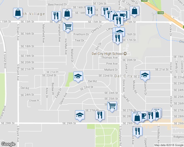 map of restaurants, bars, coffee shops, grocery stores, and more near 3929 Southeast 22nd Street in Oklahoma City