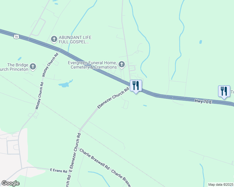 map of restaurants, bars, coffee shops, grocery stores, and more near 152 Ebenezer Church Road in Goldsboro