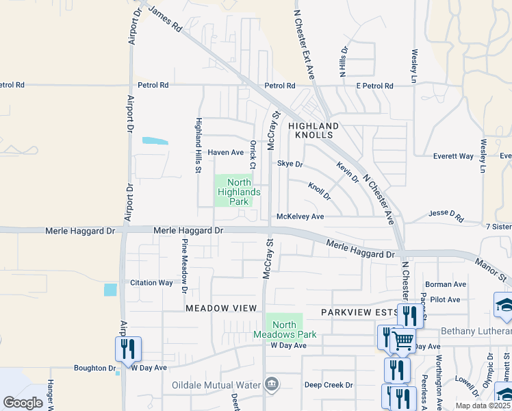 map of restaurants, bars, coffee shops, grocery stores, and more near 4000 Rio Del Norte Street in Bakersfield