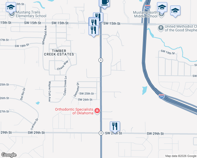 map of restaurants, bars, coffee shops, grocery stores, and more near 2412 Canyon Creek Drive in Yukon