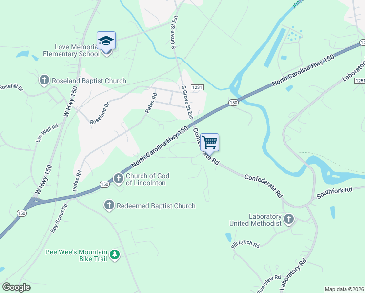 map of restaurants, bars, coffee shops, grocery stores, and more near 1495 Stillview Lane in Lincolnton