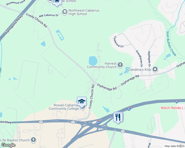 map of restaurants, bars, coffee shops, grocery stores, and more near 1937 Trinity Church Road in Concord