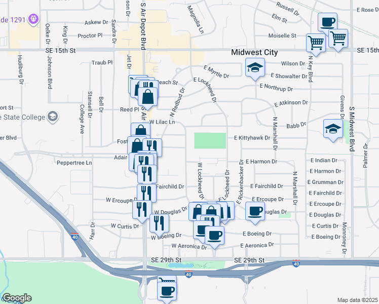 map of restaurants, bars, coffee shops, grocery stores, and more near 5 McArthur Drive in Oklahoma City