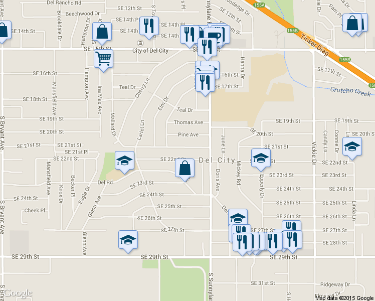 map of restaurants, bars, coffee shops, grocery stores, and more near 3936 Mallard Drive in Oklahoma City