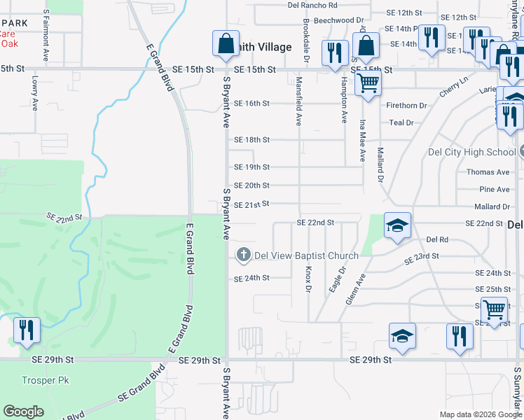 map of restaurants, bars, coffee shops, grocery stores, and more near 2305 South Krowse Drive in Del City