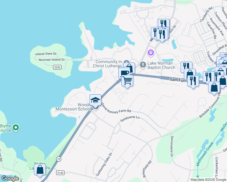map of restaurants, bars, coffee shops, grocery stores, and more near 16506 Ambassador Park Drive in Huntersville