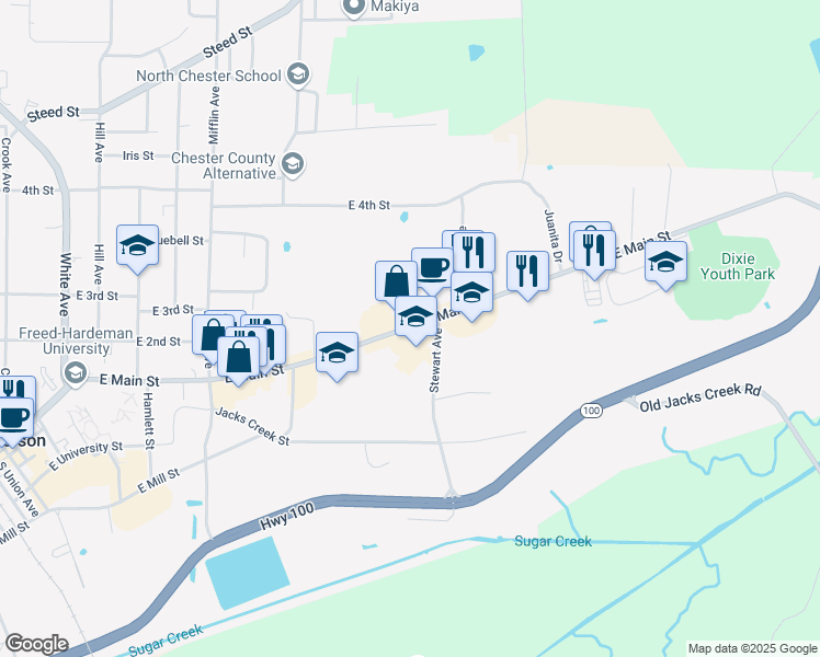map of restaurants, bars, coffee shops, grocery stores, and more near 634 East Main Street in Henderson