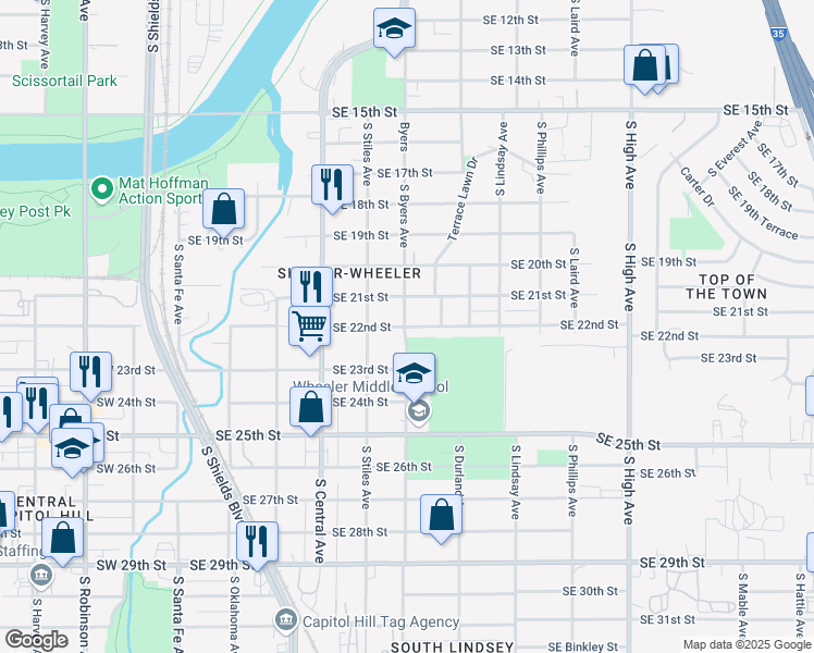 map of restaurants, bars, coffee shops, grocery stores, and more near 309 Southeast 22nd in Oklahoma City