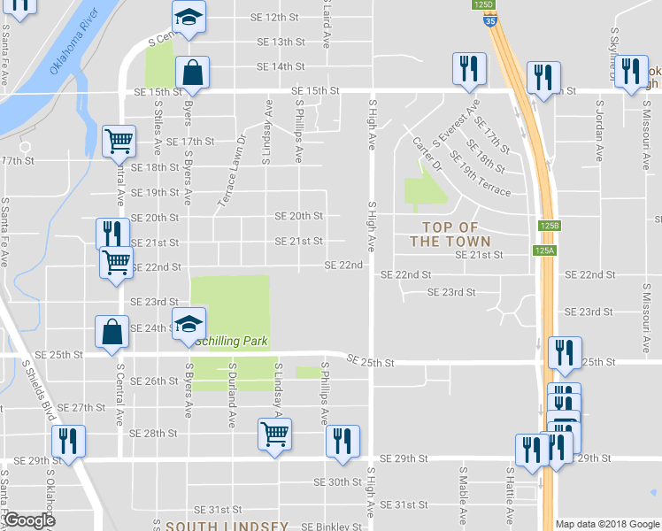 map of restaurants, bars, coffee shops, grocery stores, and more near 904 Southeast 22nd in Oklahoma City