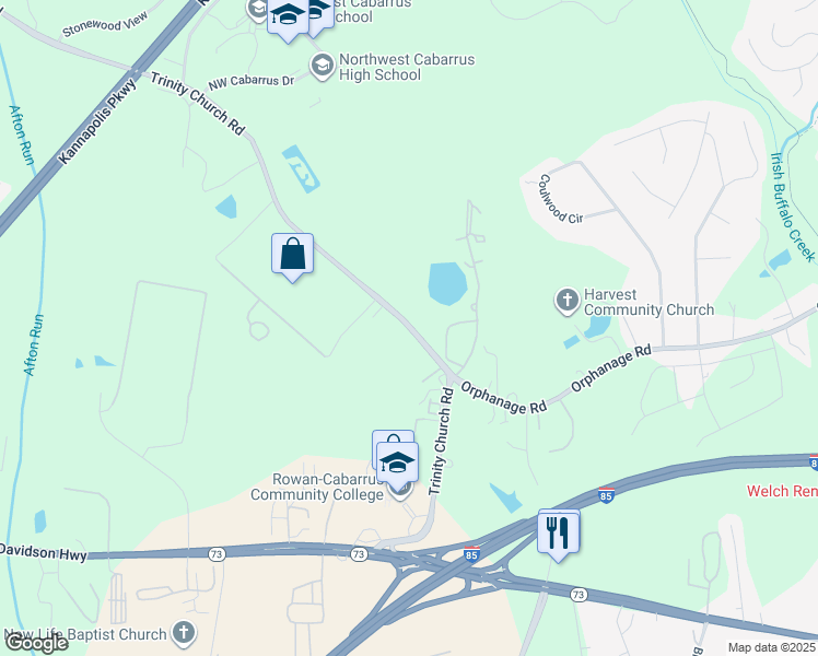 map of restaurants, bars, coffee shops, grocery stores, and more near 2030 Trinity Church Road in Concord