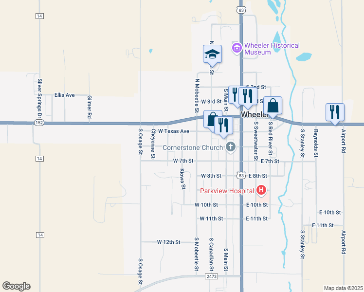 map of restaurants, bars, coffee shops, grocery stores, and more near 400 West 6th Street in Wheeler