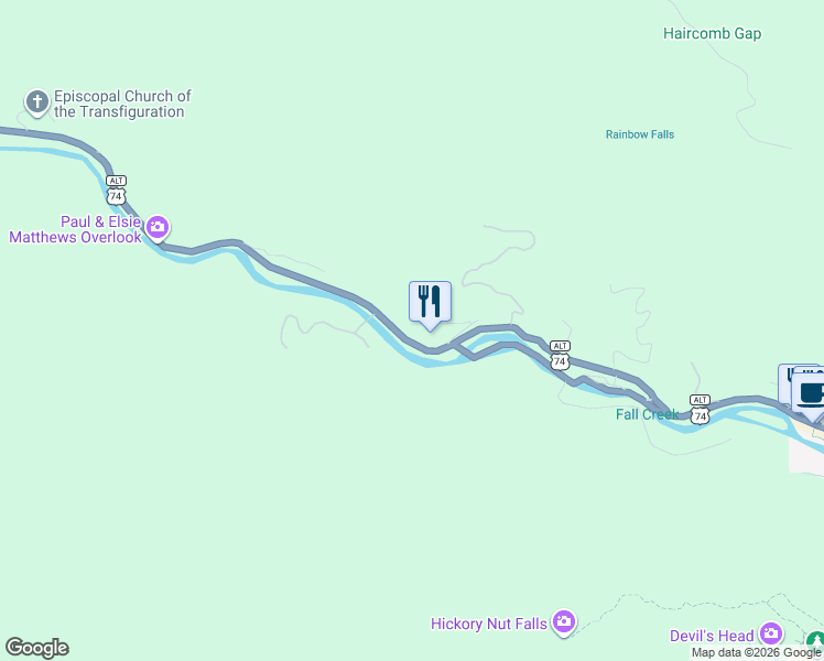 map of restaurants, bars, coffee shops, grocery stores, and more near 954 Main Street in Lake Lure