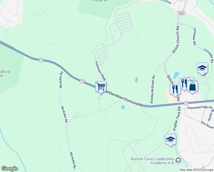map of restaurants, bars, coffee shops, grocery stores, and more near 16010 Davidson-Concord Road in Davidson