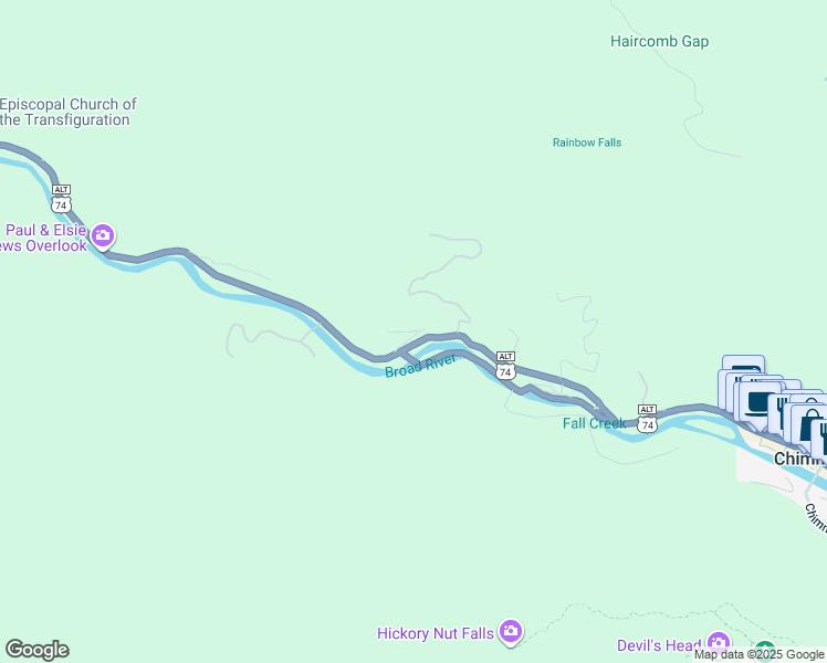 map of restaurants, bars, coffee shops, grocery stores, and more near 140 Wilderness Road in Lake Lure