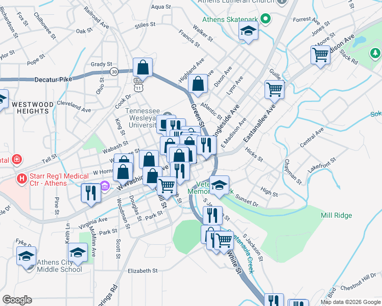 map of restaurants, bars, coffee shops, grocery stores, and more near in Athens