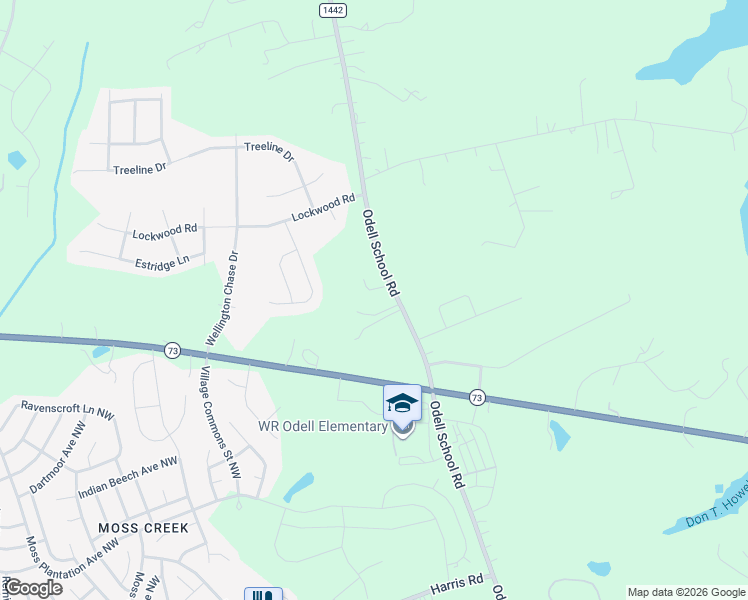 map of restaurants, bars, coffee shops, grocery stores, and more near 2201 Odell School Road in Concord