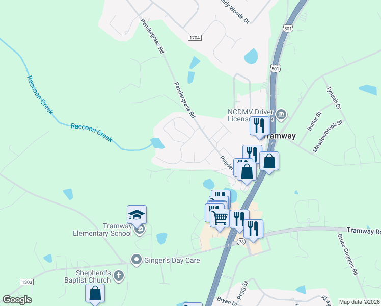 map of restaurants, bars, coffee shops, grocery stores, and more near 1709 Hartshorne Court in Sanford