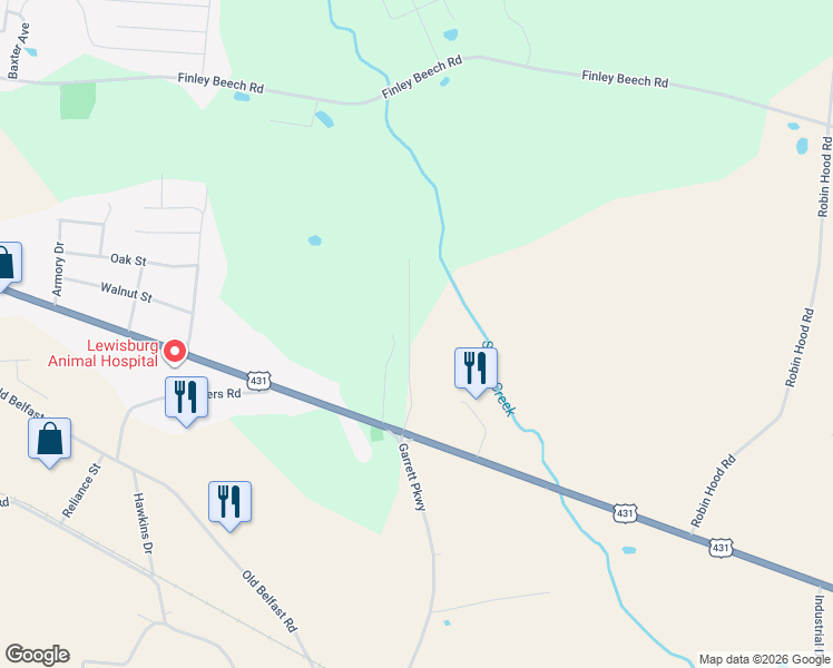 map of restaurants, bars, coffee shops, grocery stores, and more near 301 Creekside Drive in Lewisburg
