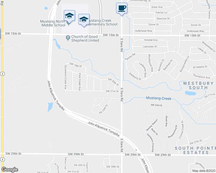 map of restaurants, bars, coffee shops, grocery stores, and more near 2119 Cottonwood Creek Avenue in Yukon