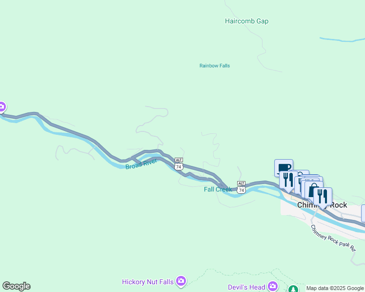 map of restaurants, bars, coffee shops, grocery stores, and more near 142 Bent Creek Boulevard in Lake Lure
