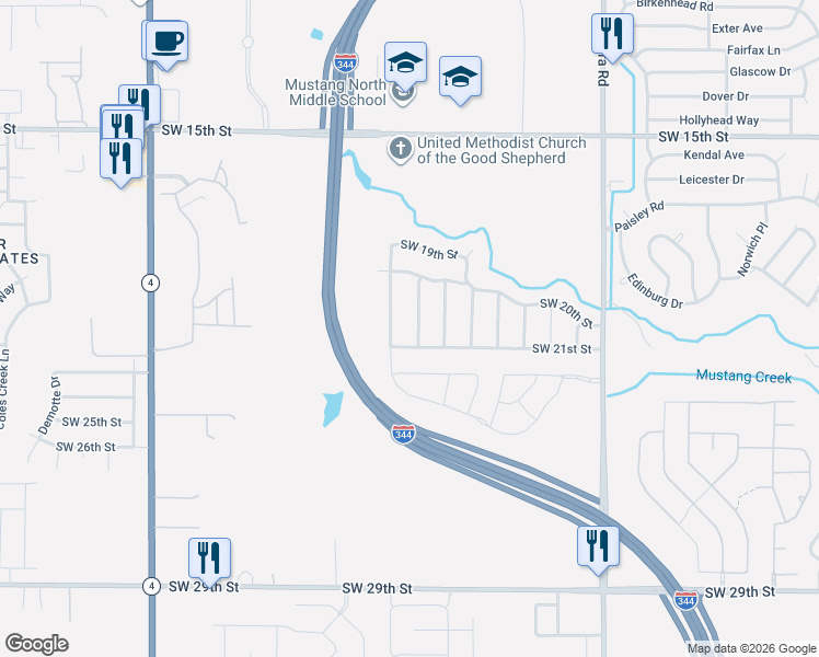 map of restaurants, bars, coffee shops, grocery stores, and more near 2133 Redbud Creek Avenue in Yukon