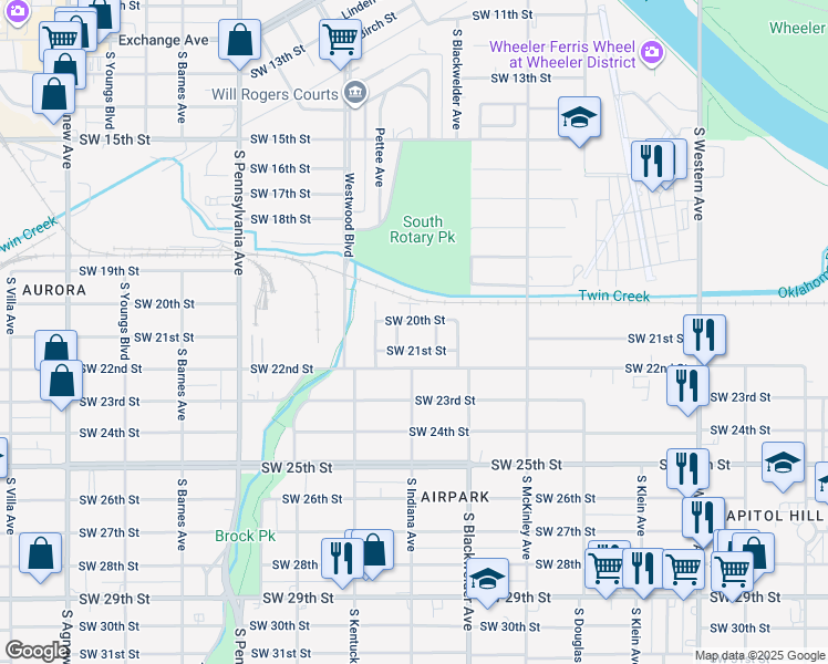 map of restaurants, bars, coffee shops, grocery stores, and more near 1326 Southwest 20th Street in Oklahoma City