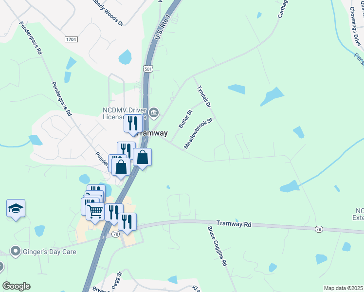 map of restaurants, bars, coffee shops, grocery stores, and more near 4928 Pioneer Drive in Sanford