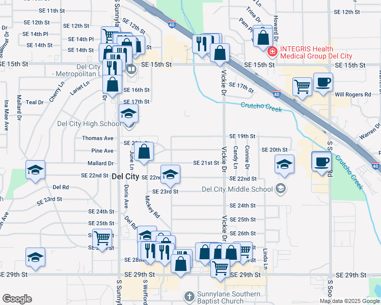 map of restaurants, bars, coffee shops, grocery stores, and more near 4528 Southeast 20th Street in Del City