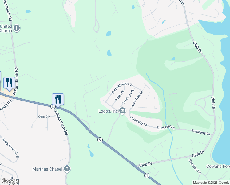 map of restaurants, bars, coffee shops, grocery stores, and more near 7738 Burning Ridge Drive in Stanley