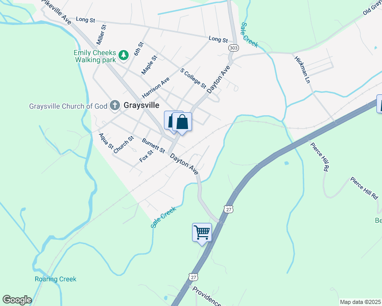 map of restaurants, bars, coffee shops, grocery stores, and more near 4725 Dayton Avenue in Graysville