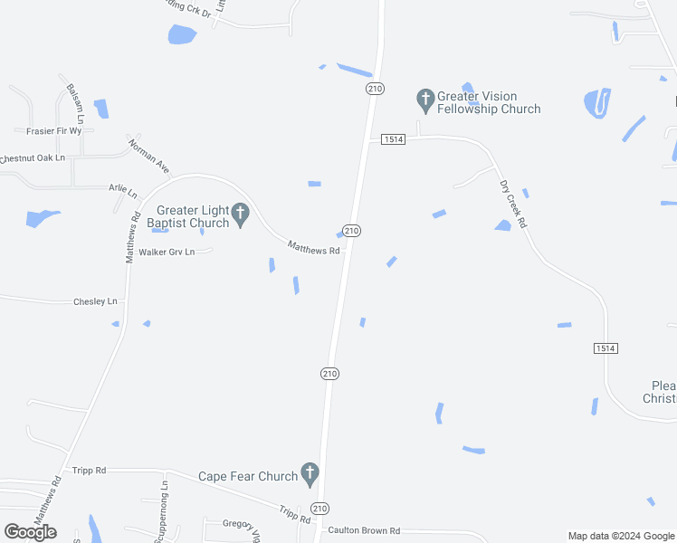 map of restaurants, bars, coffee shops, grocery stores, and more near 3413 North Carolina 210 in Lillington