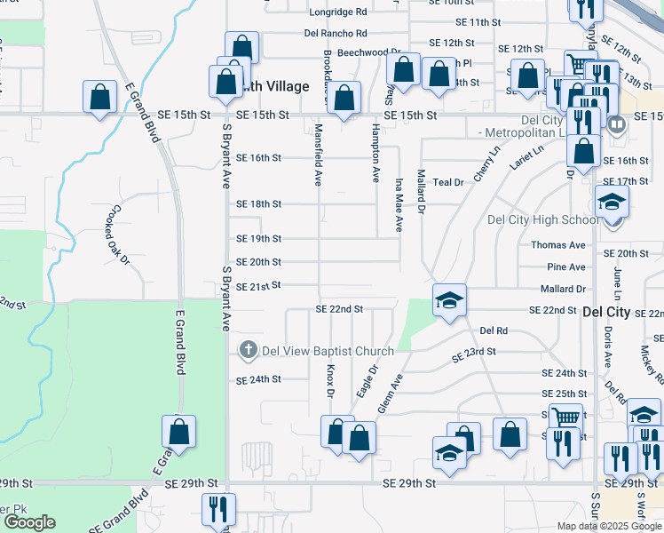 map of restaurants, bars, coffee shops, grocery stores, and more near 3208 Southeast 20th Street in Del City