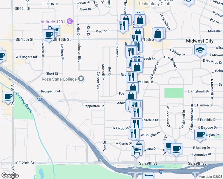 map of restaurants, bars, coffee shops, grocery stores, and more near 806 Bell Drive in Midwest City