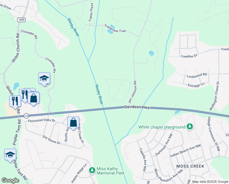 map of restaurants, bars, coffee shops, grocery stores, and more near 2195 Laurens Drive in Concord