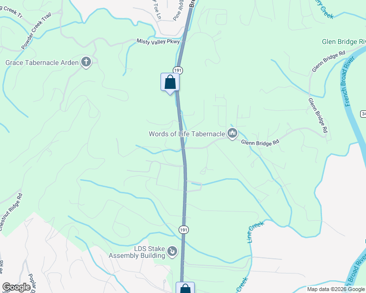 map of restaurants, bars, coffee shops, grocery stores, and more near 2147 Highway 191 in Arden