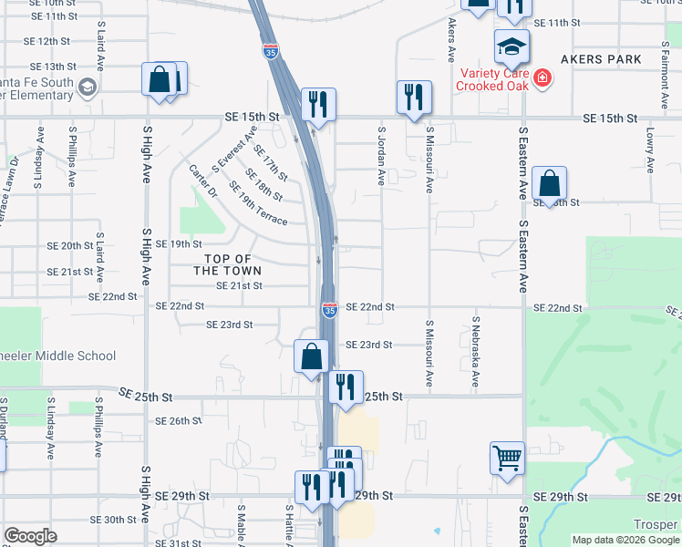 map of restaurants, bars, coffee shops, grocery stores, and more near 2220 South Prospect Avenue in Oklahoma City