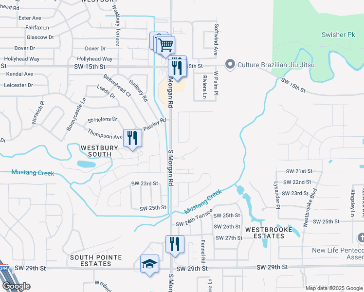 map of restaurants, bars, coffee shops, grocery stores, and more near 9720 Southwest 21st Terrace in Oklahoma City