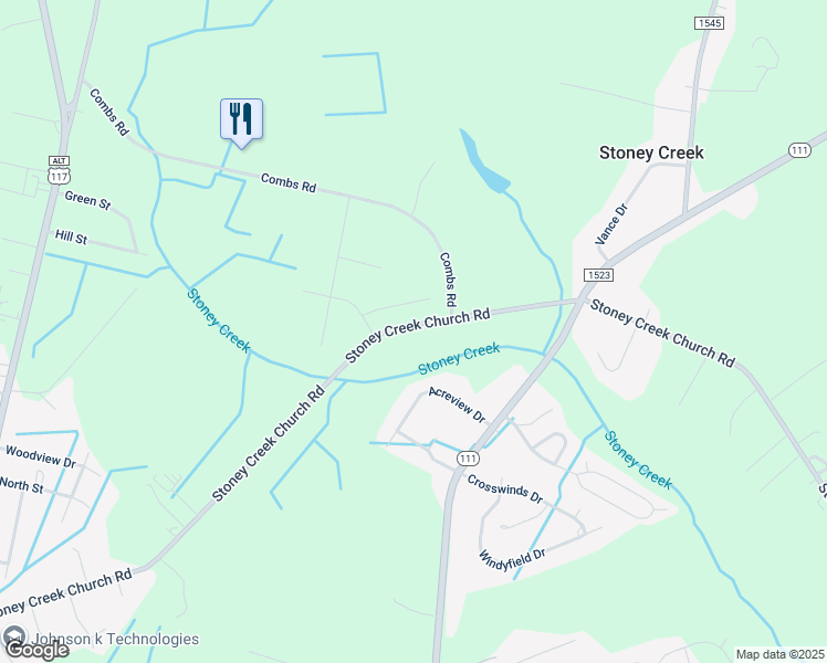 map of restaurants, bars, coffee shops, grocery stores, and more near 582 Stoney Creek Church Road in Goldsboro