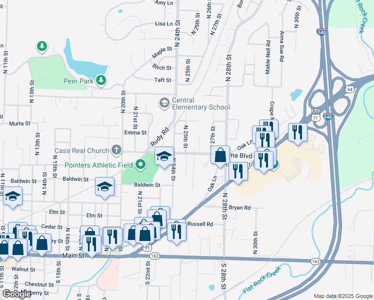 map of restaurants, bars, coffee shops, grocery stores, and more near 2505 Alma Boulevard in Van Buren