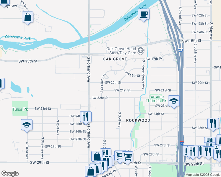 map of restaurants, bars, coffee shops, grocery stores, and more near 3508 Southwest 21st Street in Oklahoma City