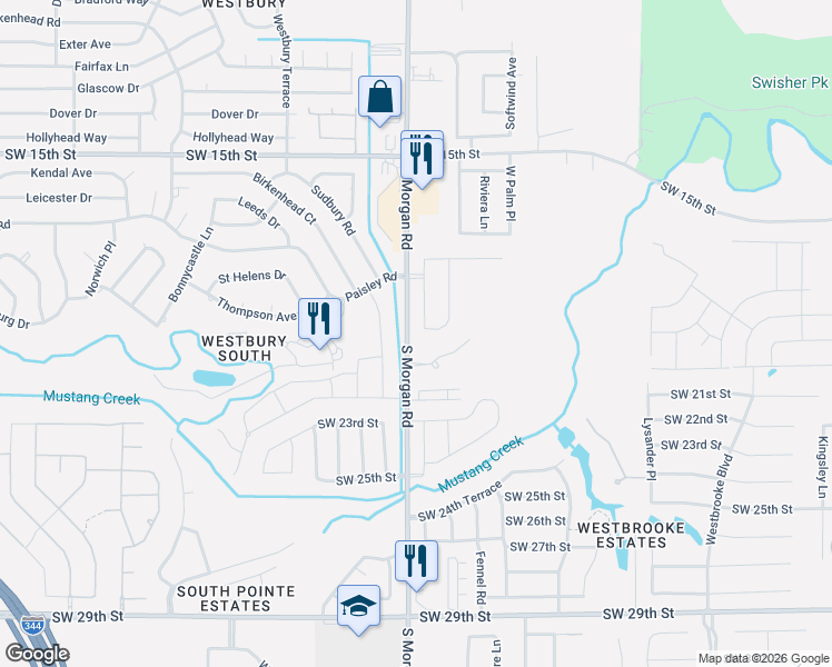 map of restaurants, bars, coffee shops, grocery stores, and more near 9733 Southwest 21st Street in Oklahoma City